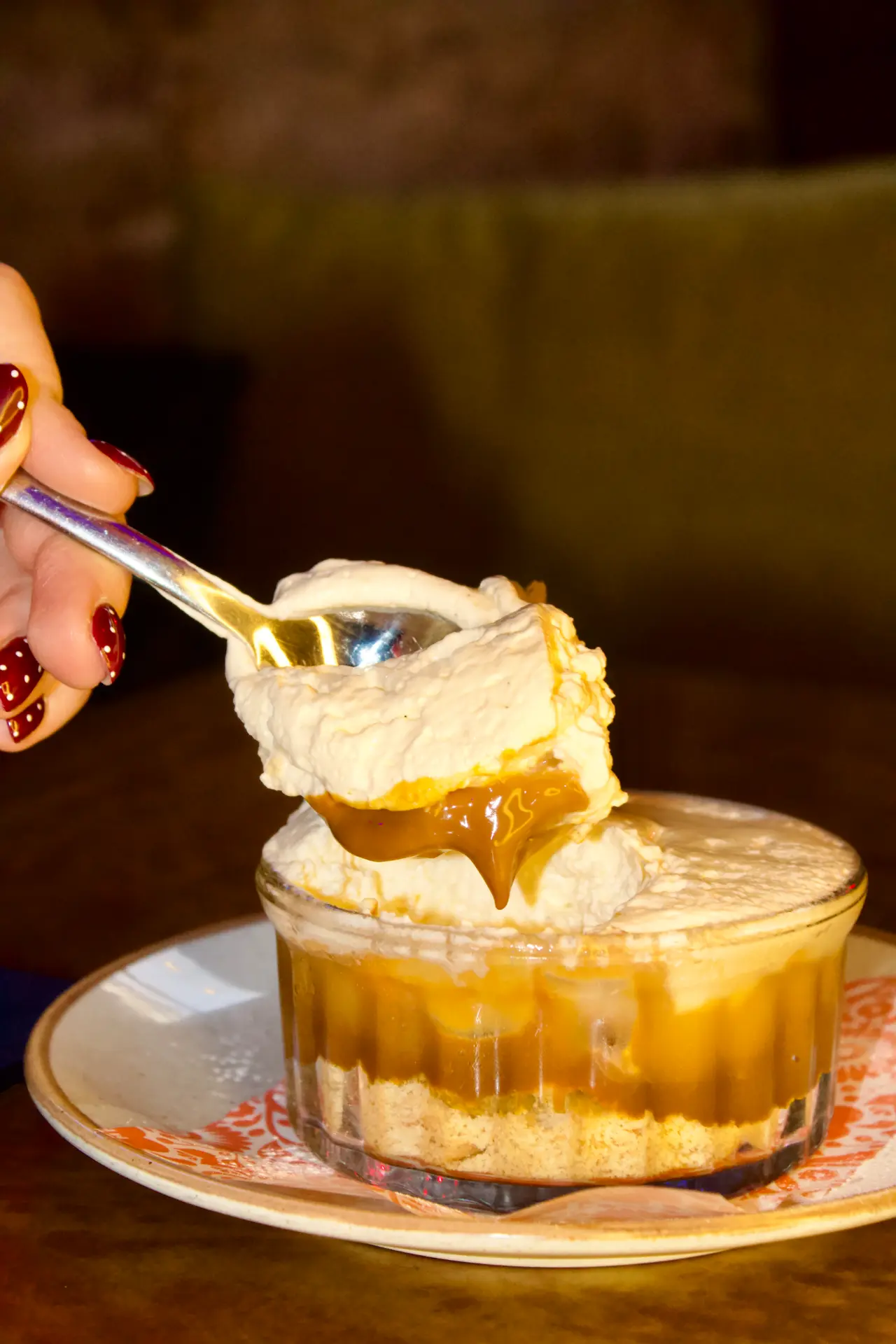 Spoonful of cream dessert